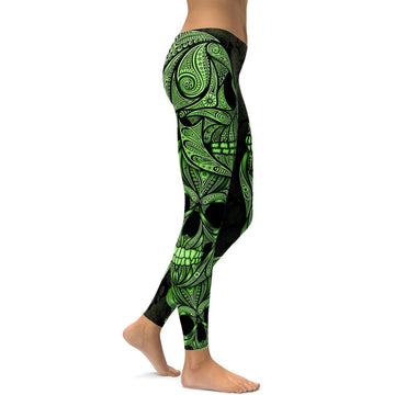 Grüne Ornamental Skull Leggings X850