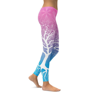 Rosa zu Blauen Baum des Lebens Leggings P935