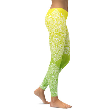Gelbe zu Grüne Mandala Leggings D373