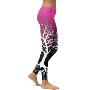 Rosa zu Schwarz Baum des Lebens Leggings A033