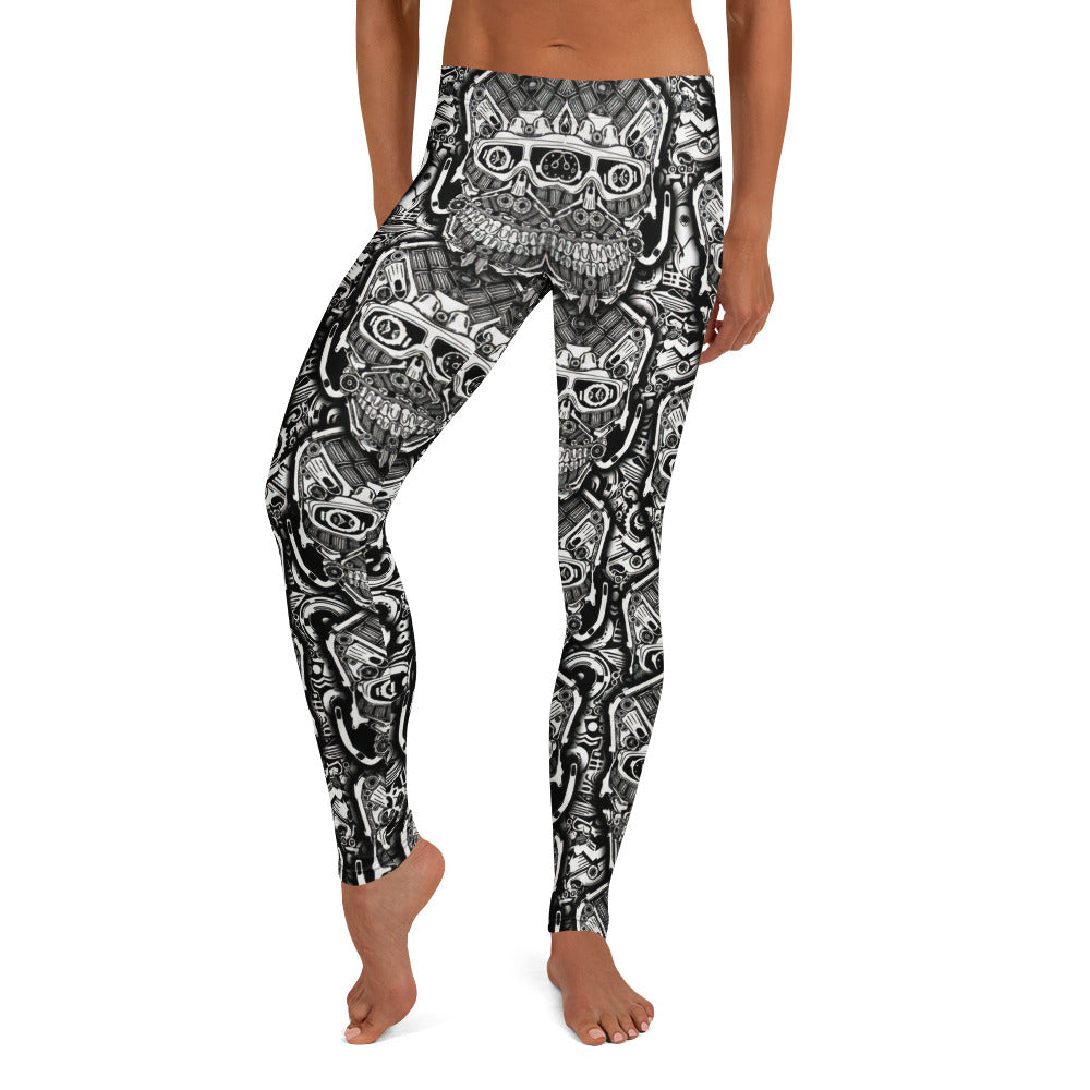 Personalisierte Sportleggings Damen Totenkopf Design Schwarz Weiß Fitness Leggings Yoga Hose T718