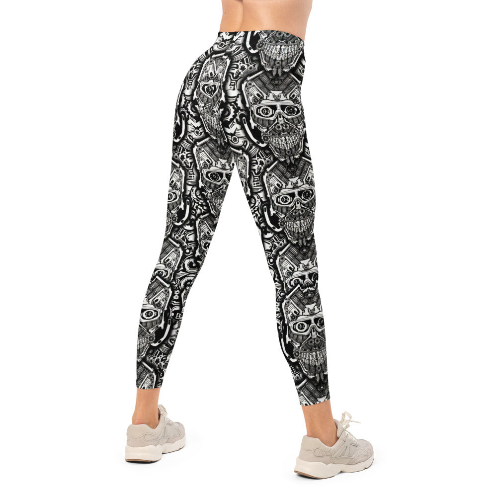 Personalisierte Sportleggings Damen Totenkopf Design Schwarz Weiß Fitness Leggings Yoga Hose T718