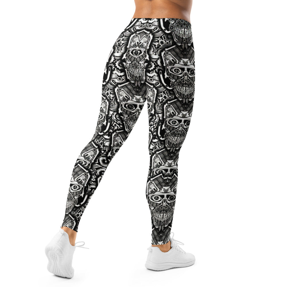 Personalisierte Sportleggings Damen Totenkopf Design Schwarz Weiß Fitness Leggings Yoga Hose T718