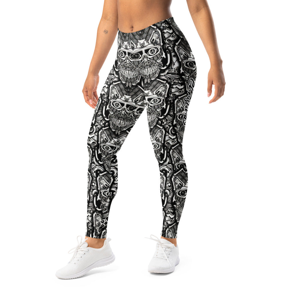 Personalisierte Sportleggings Damen Totenkopf Design Schwarz Weiß Fitness Leggings Yoga Hose T718