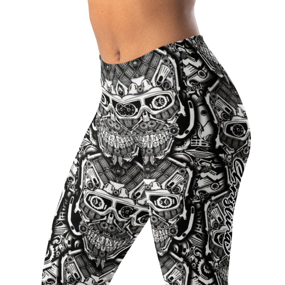 Personalisierte Sportleggings Damen Totenkopf Design Schwarz Weiß Fitness Leggings Yoga Hose T718
