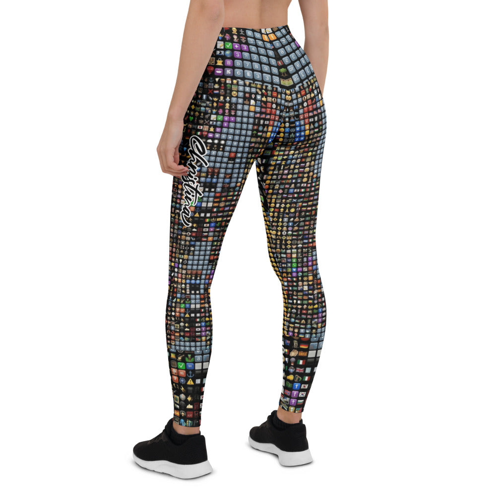 Personalisierte Damen Sportleggings Emoji Muster Bunt Fitness Leggings Yoga Hose Icon Design I049