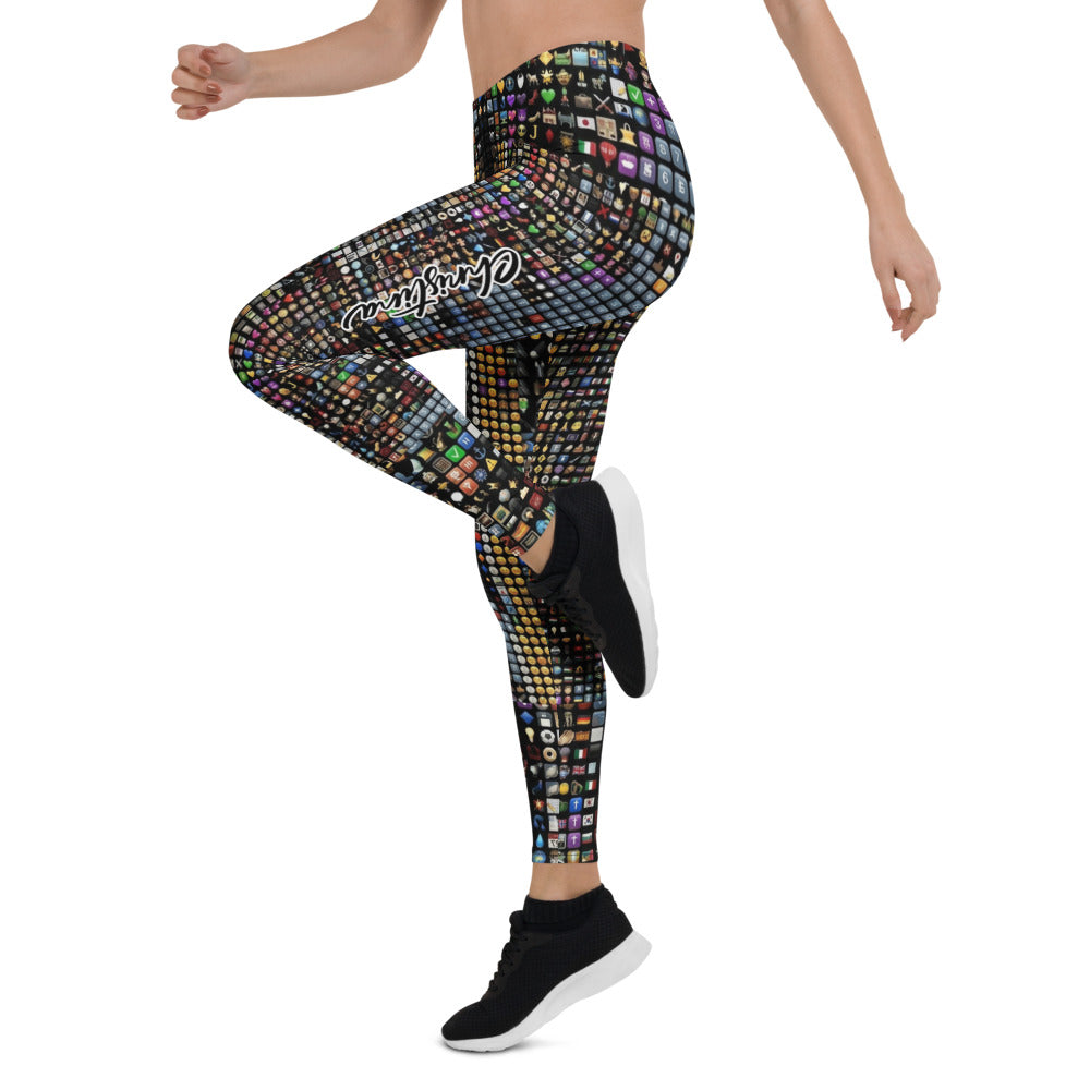 Personalisierte Damen Sportleggings Emoji Muster Bunt Fitness Leggings Yoga Hose Icon Design I049