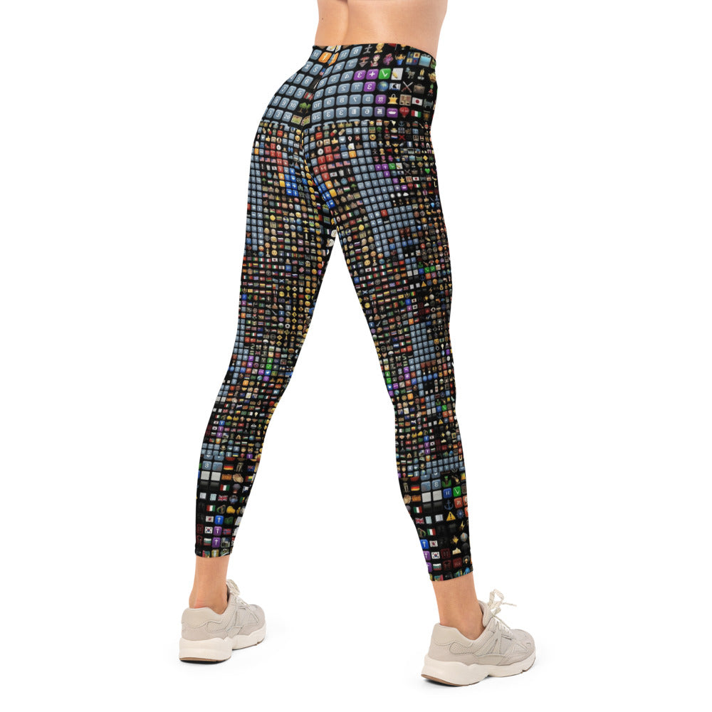 Personalisierte Damen Sportleggings Emoji Muster Bunt Fitness Leggings Yoga Hose Icon Design I049