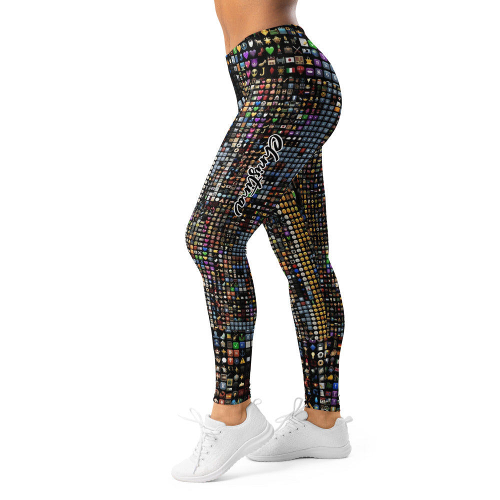 Personalisierte Damen Sportleggings Emoji Muster Bunt Fitness Leggings Yoga Hose Icon Design I049