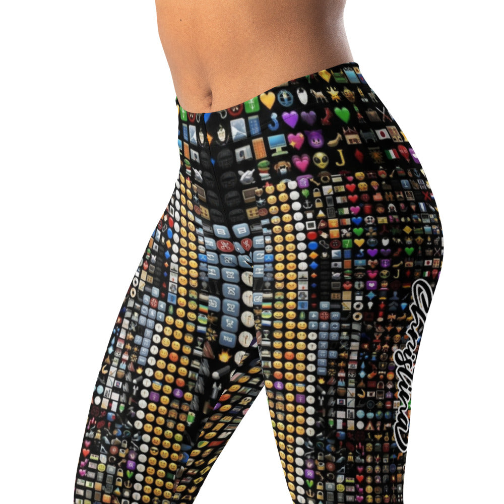 Personalisierte Damen Sportleggings Emoji Muster Bunt Fitness Leggings Yoga Hose Icon Design I049