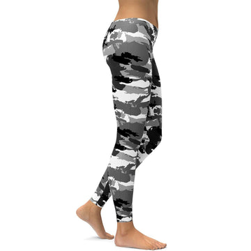 Schwarz-Weiß Camouflage Leggings M427