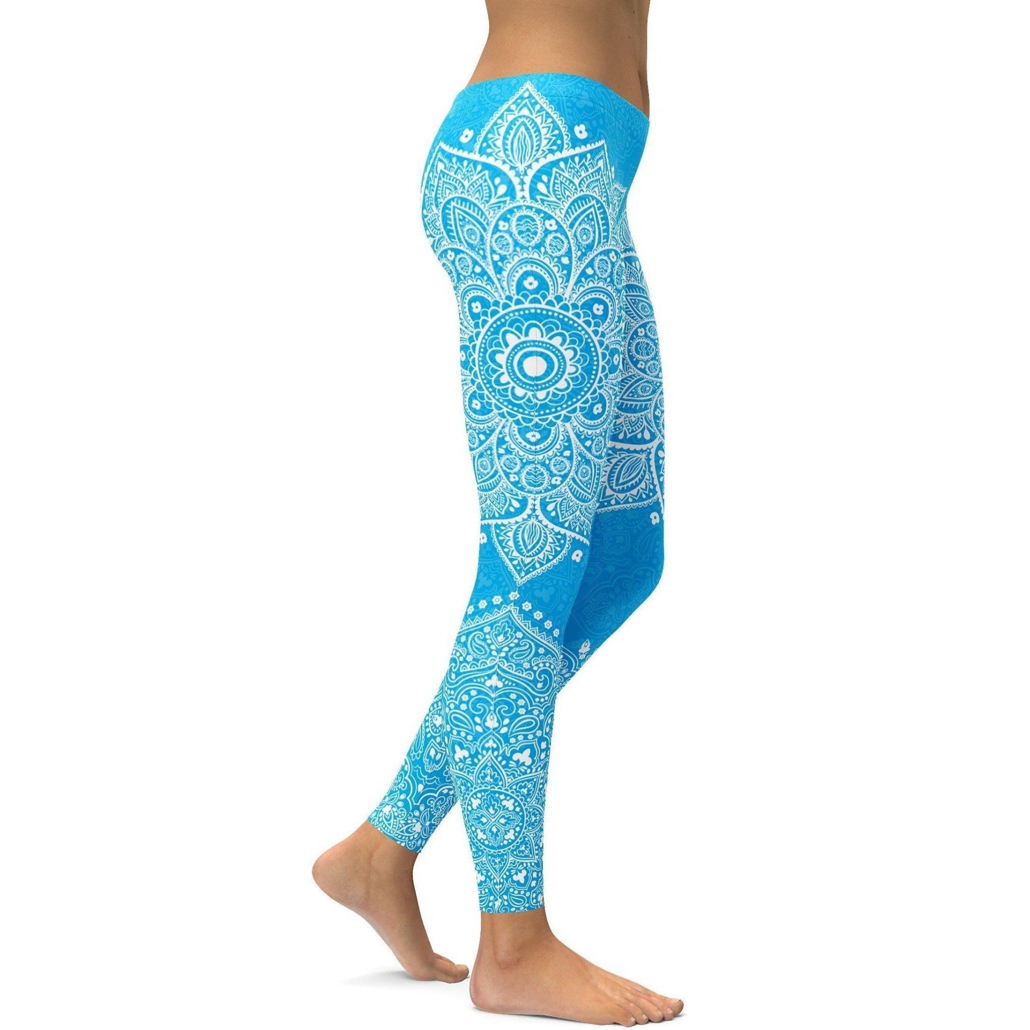 Cyanblaue Mandala Leggings Q092
