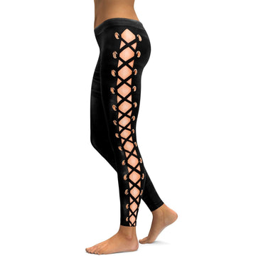 Faux-Leder Schnür-Leggings V447