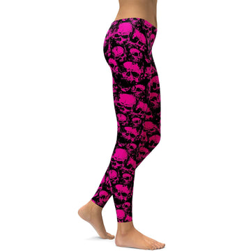 Fluoreszierende Pinke Skull Leggings D363