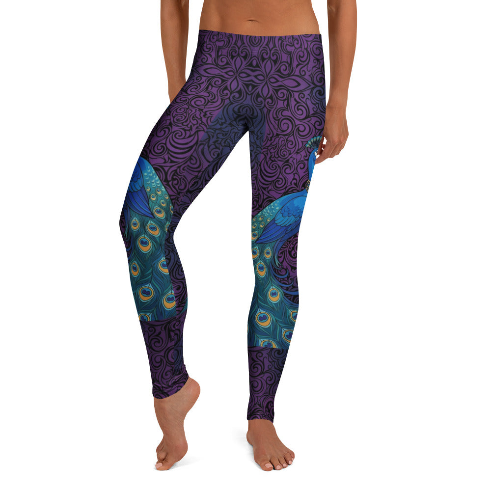 Personalisierte Damen Sportleggings Pfau Design Lila Blau Fitness Yoga Leggings Ornament Muster N582
