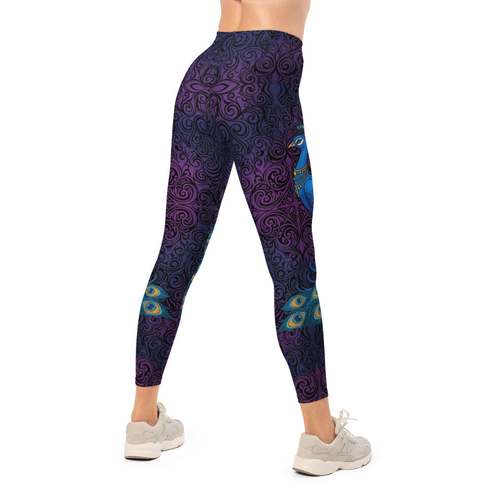 Personalisierte Damen Sportleggings Pfau Design Lila Blau Fitness Yoga Leggings Ornament Muster N582