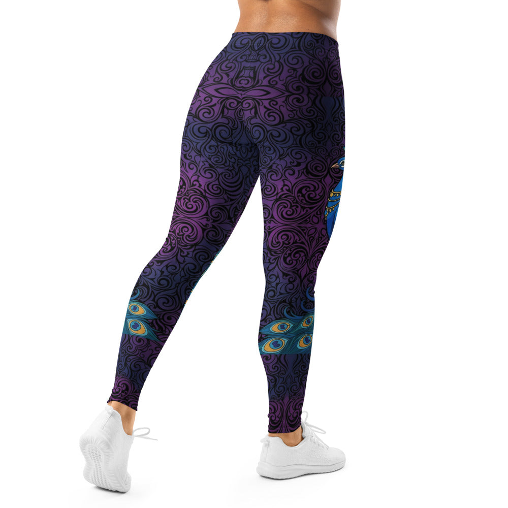 Personalisierte Damen Sportleggings Pfau Design Lila Blau Fitness Yoga Leggings Ornament Muster N582