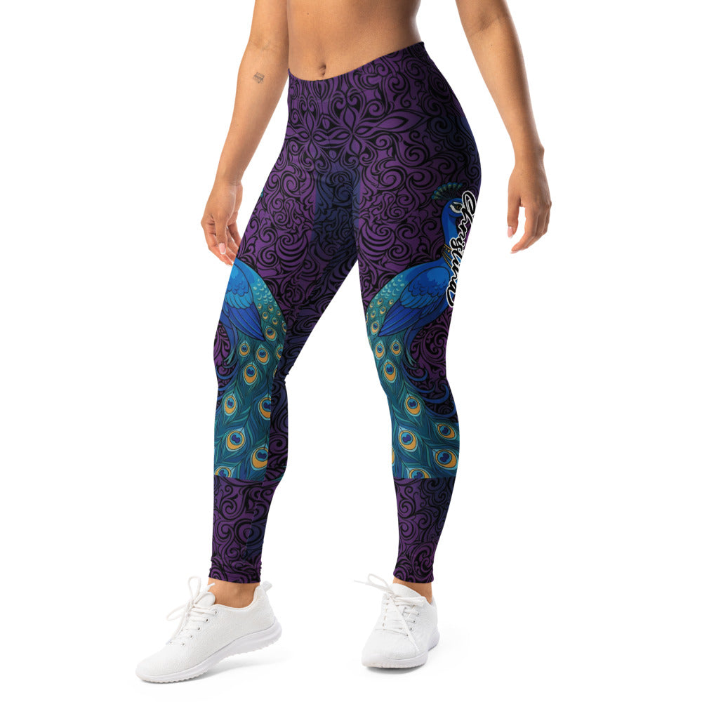 Personalisierte Damen Sportleggings Pfau Design Lila Blau Fitness Yoga Leggings Ornament Muster N582