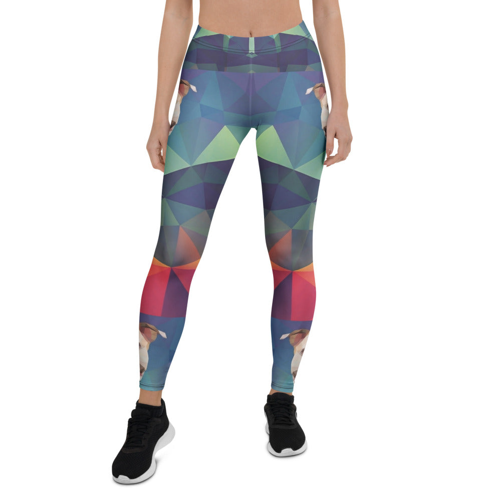Personalisierte Damen Sportleggings Geometrisches Muster Mehrfarbig Fitness Yoga Leggings mit Hundemotiv R925