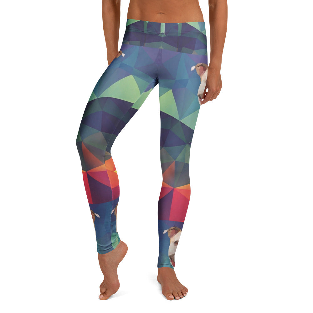 Personalisierte Damen Sportleggings Geometrisches Muster Mehrfarbig Fitness Yoga Leggings mit Hundemotiv R925