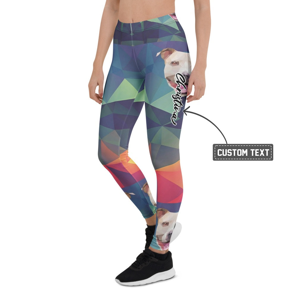 Personalisierte Damen Sportleggings Geometrisches Muster Mehrfarbig Fitness Yoga Leggings mit Hundemotiv R925 - XL