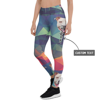 Personalisierte Damen Sportleggings Geometrisches Muster Mehrfarbig Fitness Yoga Leggings mit Hundemotiv R925 - XL