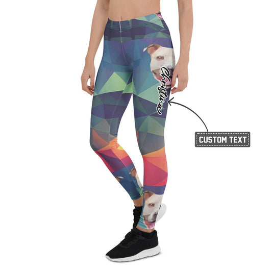 Personalisierte Damen Sportleggings Geometrisches Muster Mehrfarbig Fitness Yoga Leggings mit Hundemotiv R925 - XL