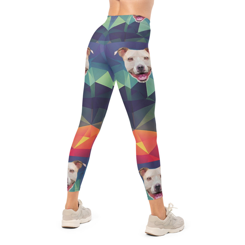 Personalisierte Damen Sportleggings Geometrisches Muster Mehrfarbig Fitness Yoga Leggings mit Hundemotiv R925