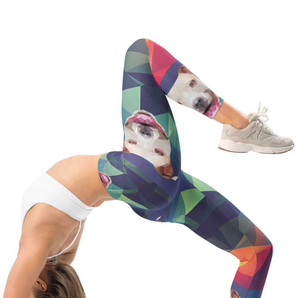 Personalisierte Damen Sportleggings Geometrisches Muster Mehrfarbig Fitness Yoga Leggings mit Hundemotiv R925