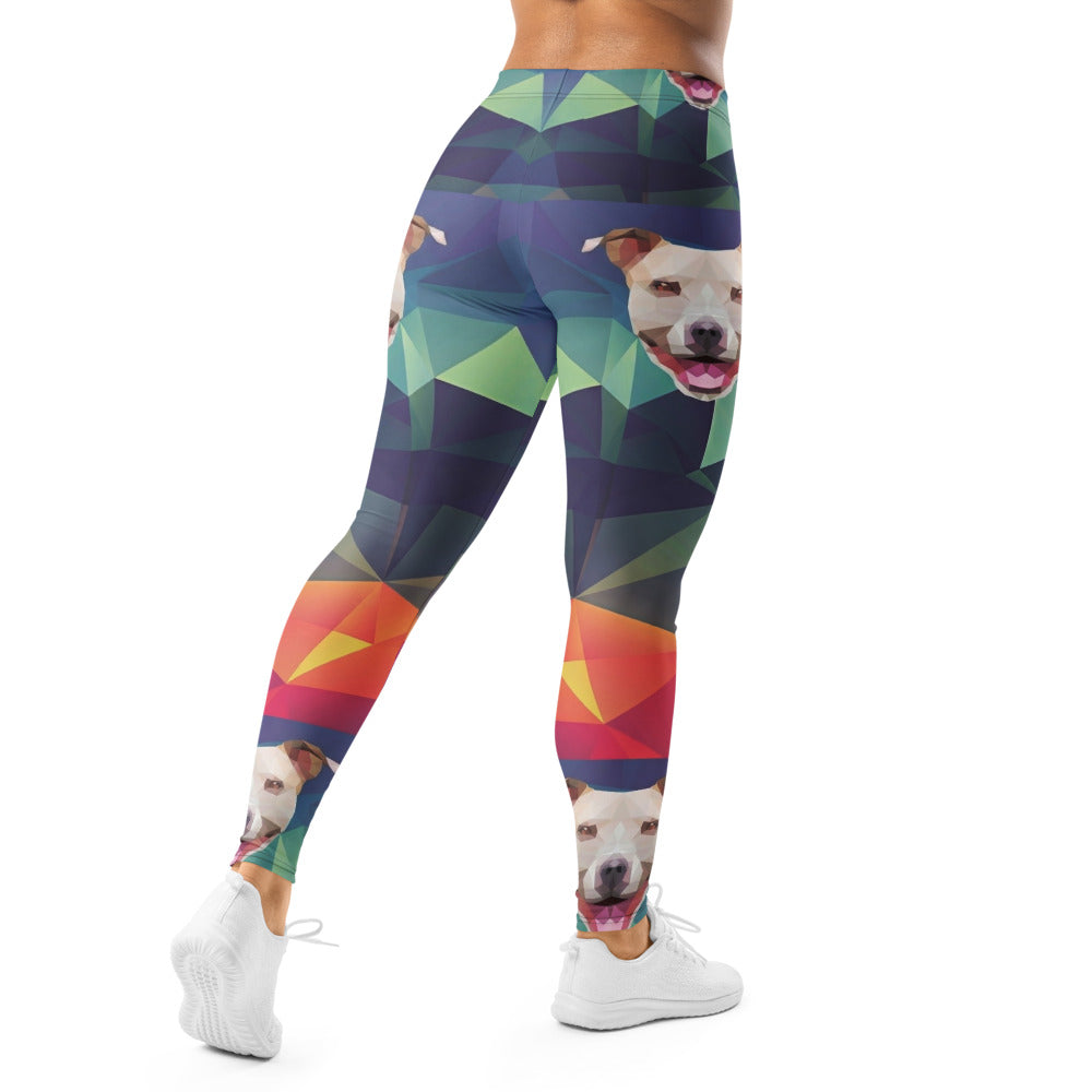 Personalisierte Damen Sportleggings Geometrisches Muster Mehrfarbig Fitness Yoga Leggings mit Hundemotiv R925