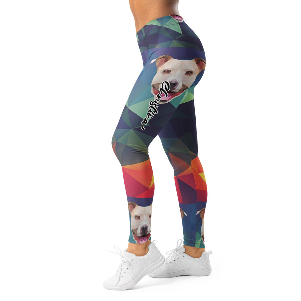 Personalisierte Damen Sportleggings Geometrisches Muster Mehrfarbig Fitness Yoga Leggings mit Hundemotiv R925