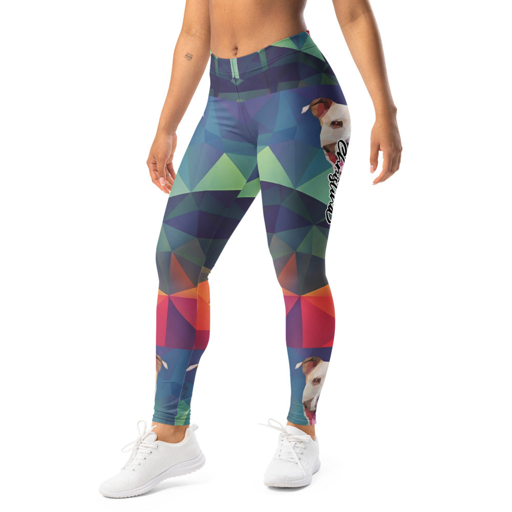 Personalisierte Damen Sportleggings Geometrisches Muster Mehrfarbig Fitness Yoga Leggings mit Hundemotiv R925