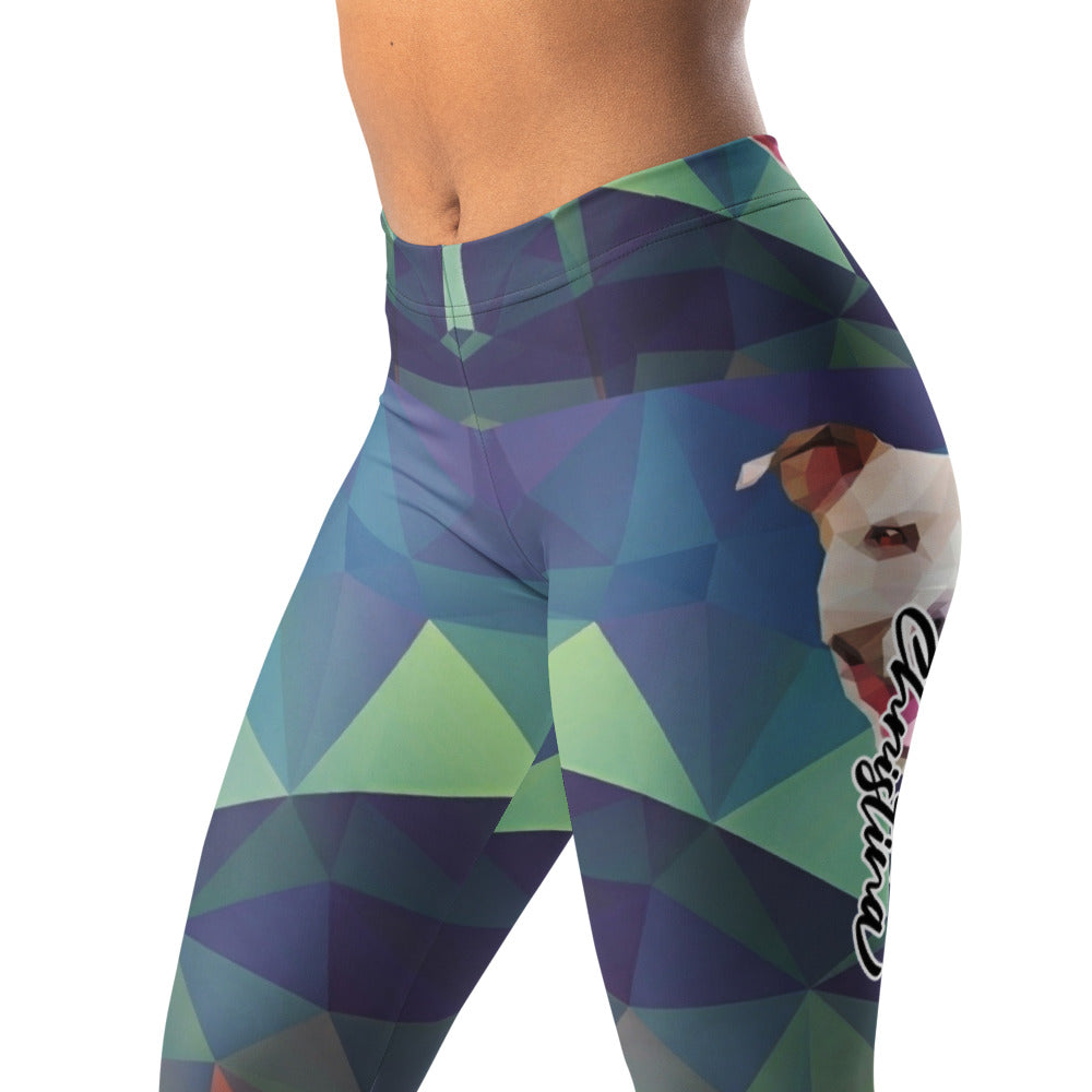 Personalisierte Damen Sportleggings Geometrisches Muster Mehrfarbig Fitness Yoga Leggings mit Hundemotiv R925