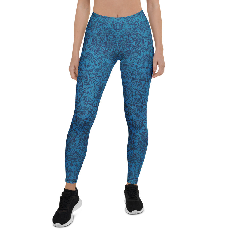 Personalisierte Damen Sportleggings Blau Mandala Muster Fitness Yoga Leggings Tights E992