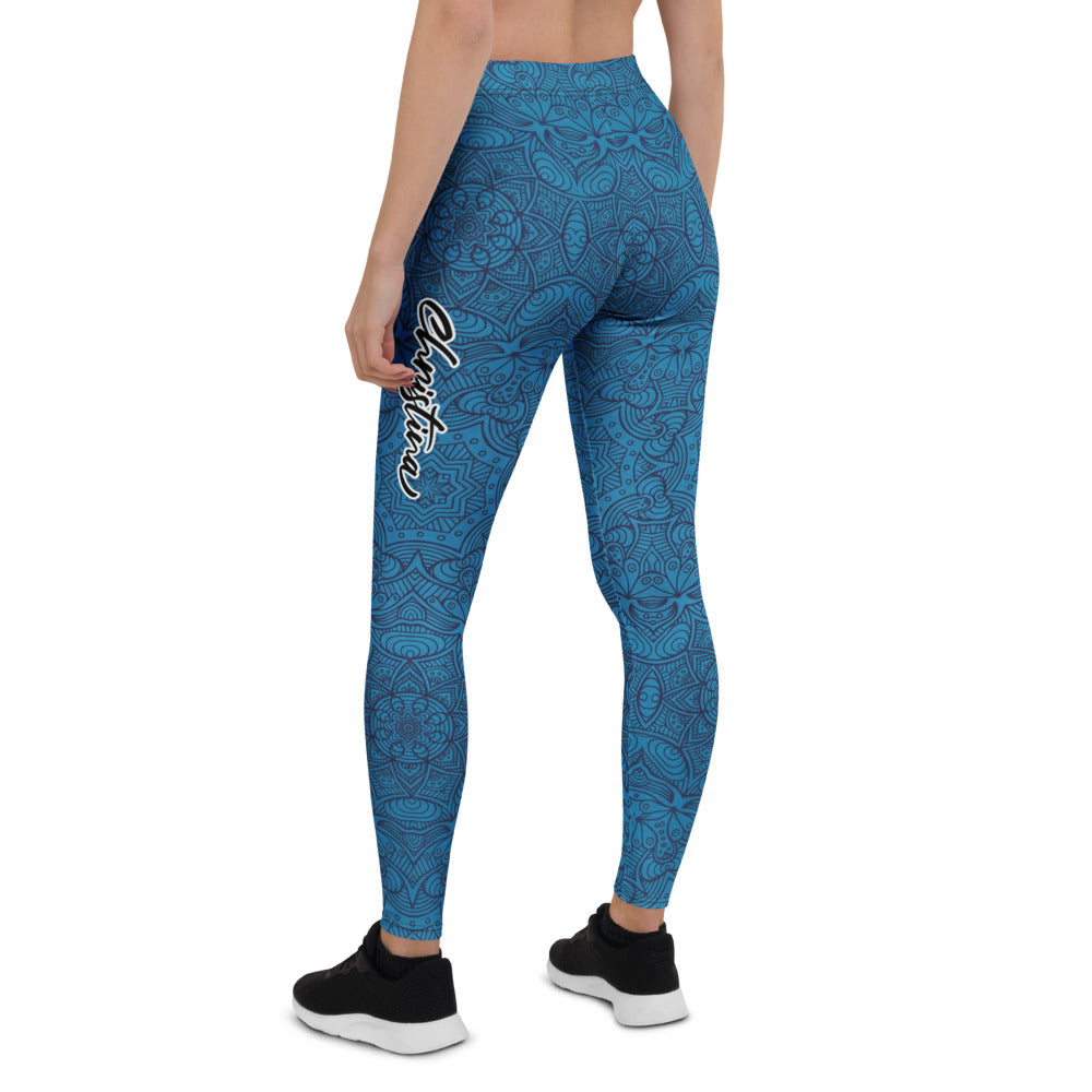 Personalisierte Damen Sportleggings Blau Mandala Muster Fitness Yoga Leggings Tights E992