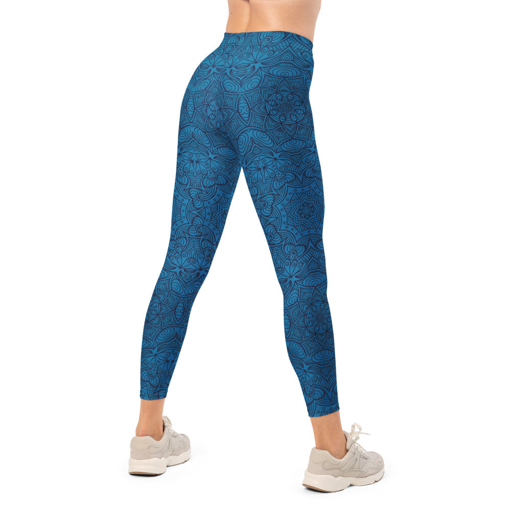 Personalisierte Damen Sportleggings Blau Mandala Muster Fitness Yoga Leggings Tights E992