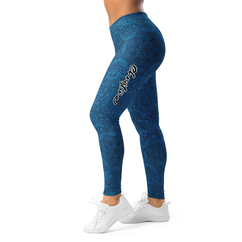Personalisierte Damen Sportleggings Blau Mandala Muster Fitness Yoga Leggings Tights E992