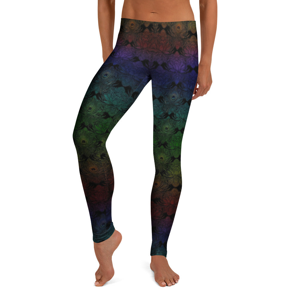 Personalisierte Sportleggings Damen Pfauenfedern Design Regenbogenfarben Fitness Yoga Leggings G292