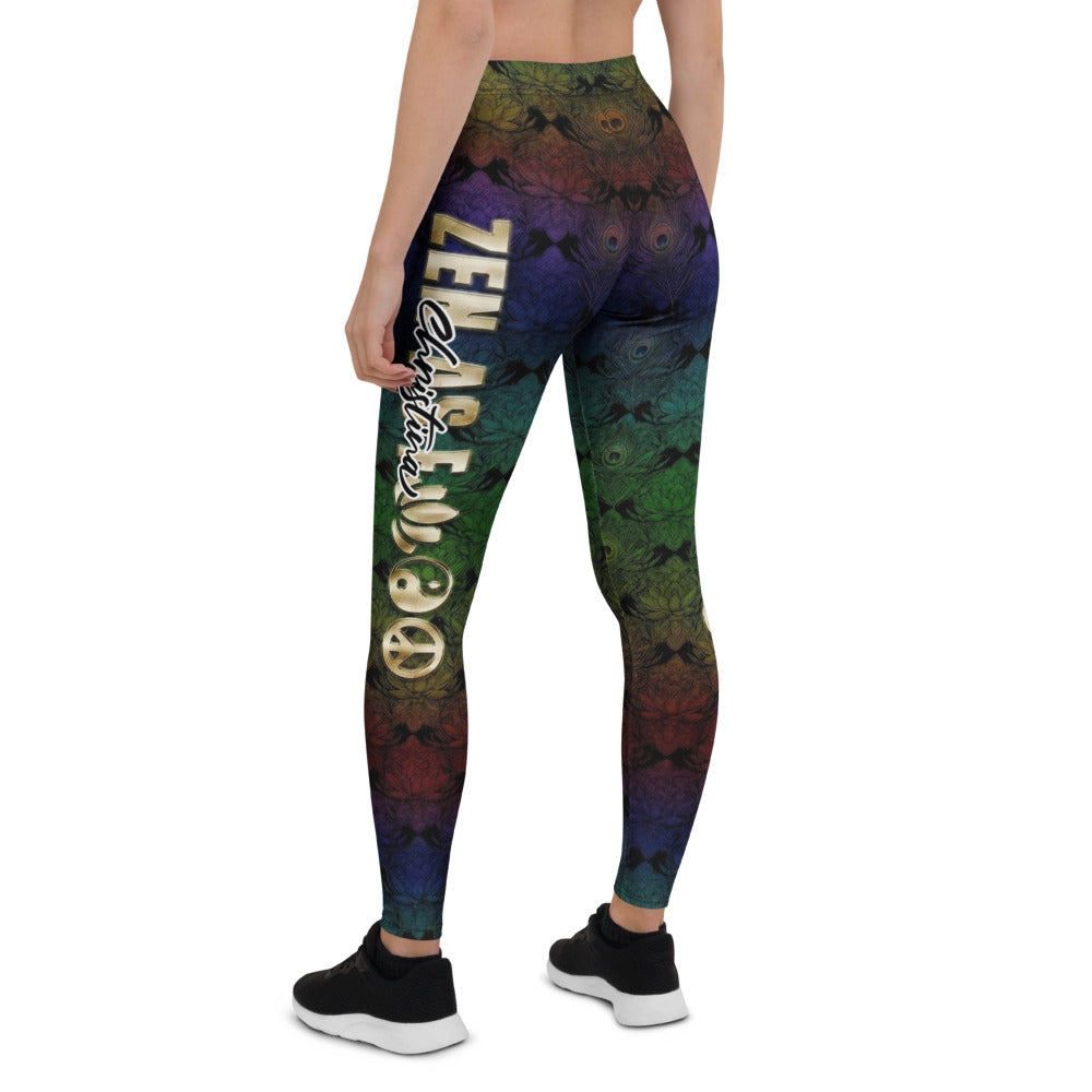 Personalisierte Sportleggings Damen Pfauenfedern Design Regenbogenfarben Fitness Yoga Leggings G292