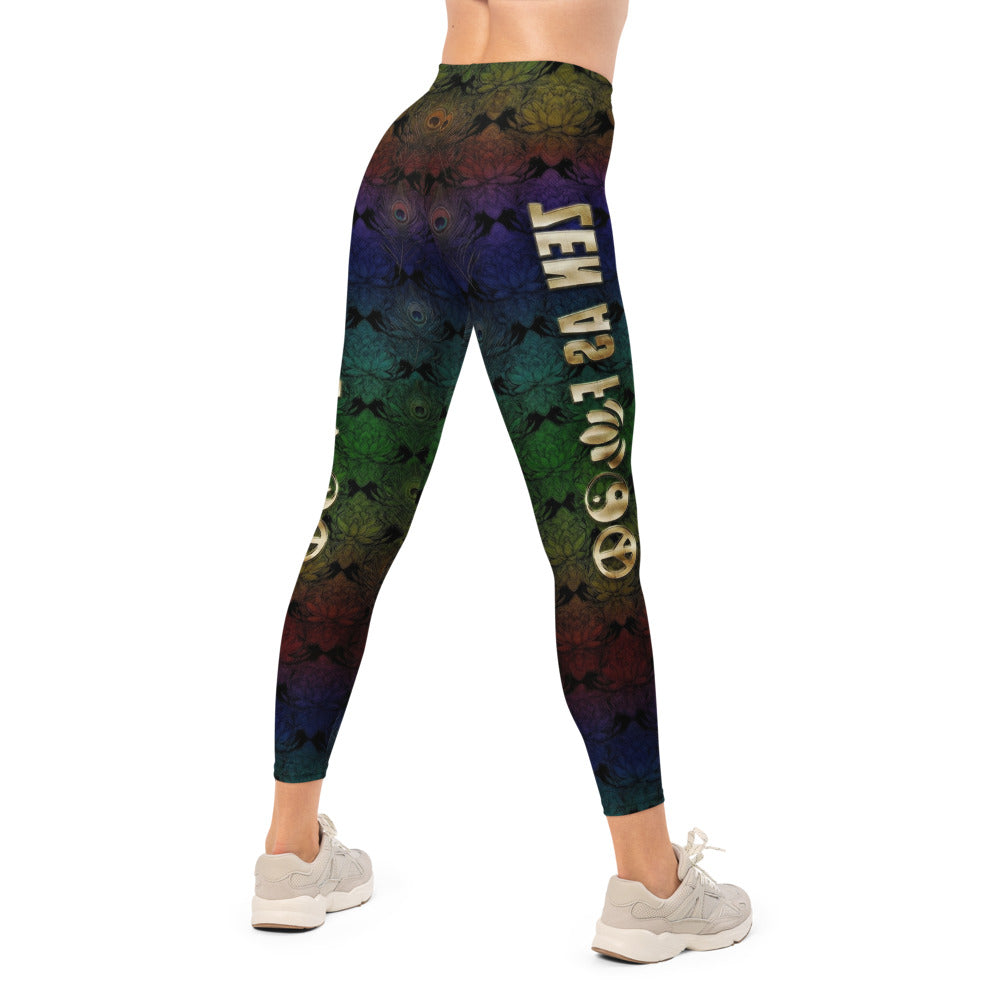 Personalisierte Sportleggings Damen Pfauenfedern Design Regenbogenfarben Fitness Yoga Leggings G292