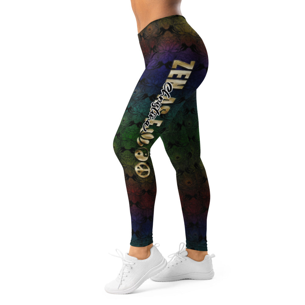 Personalisierte Sportleggings Damen Pfauenfedern Design Regenbogenfarben Fitness Yoga Leggings G292
