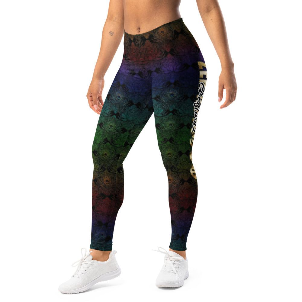 Personalisierte Sportleggings Damen Pfauenfedern Design Regenbogenfarben Fitness Yoga Leggings G292