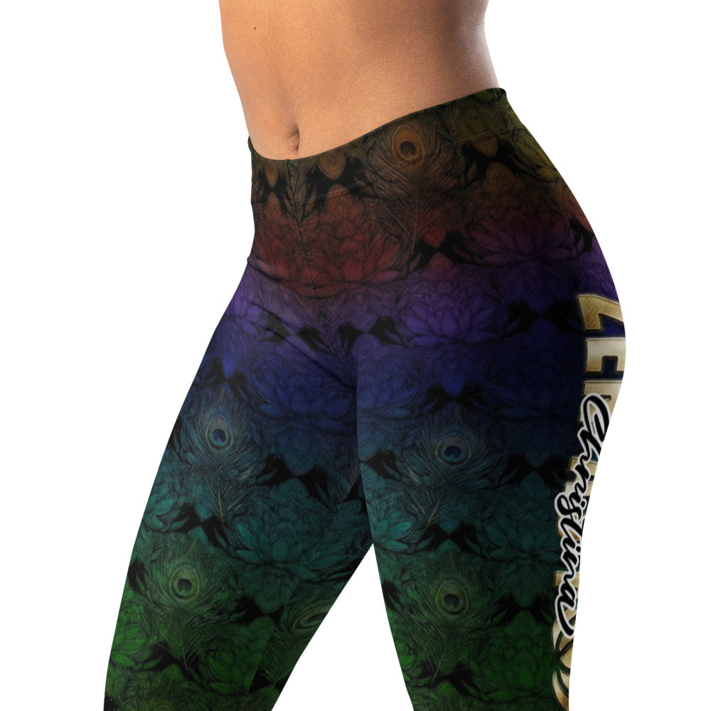 Personalisierte Sportleggings Damen Pfauenfedern Design Regenbogenfarben Fitness Yoga Leggings G292