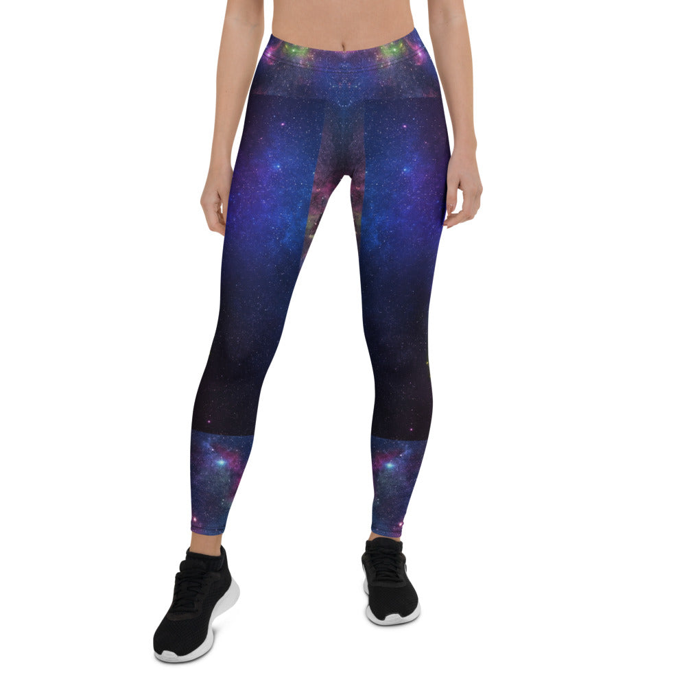 Personalisierte Damen Sportleggings Galaxy Print Weltraum Design Blau Lila Fitness Leggings F438