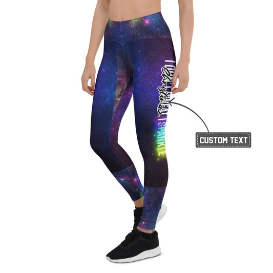 Personalisierte Damen Sportleggings Galaxy Print Weltraum Design Blau Lila Fitness Leggings F438 - XL