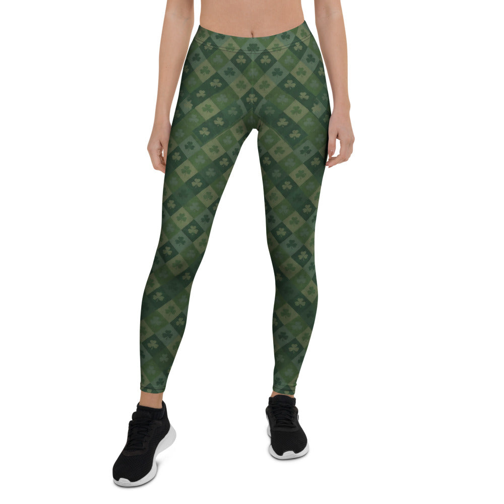 Personalisierte Damen Sportleggings Kleeblatt Karomuster Grün St. Patrick's Day Fitness Yoga Leggings V112