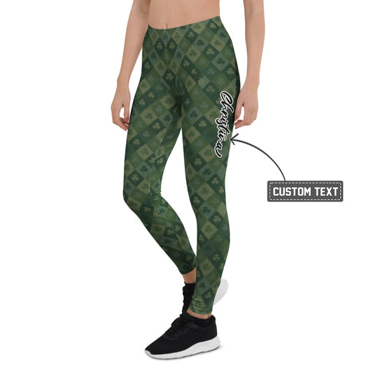 Personalisierte Damen Sportleggings Kleeblatt Karomuster Grün St. Patrick's Day Fitness Yoga Leggings V112 - XL