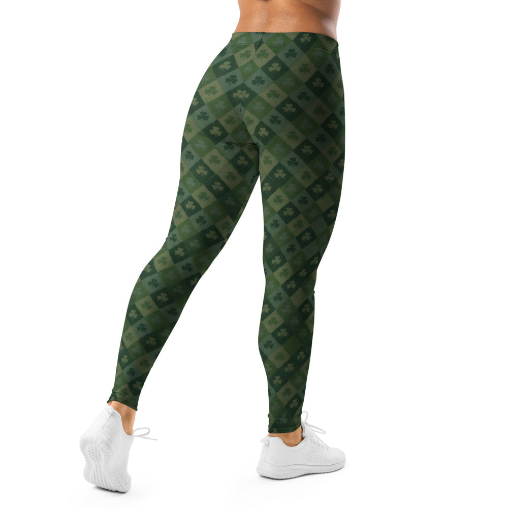 Personalisierte Damen Sportleggings Kleeblatt Karomuster Grün St. Patrick's Day Fitness Yoga Leggings V112