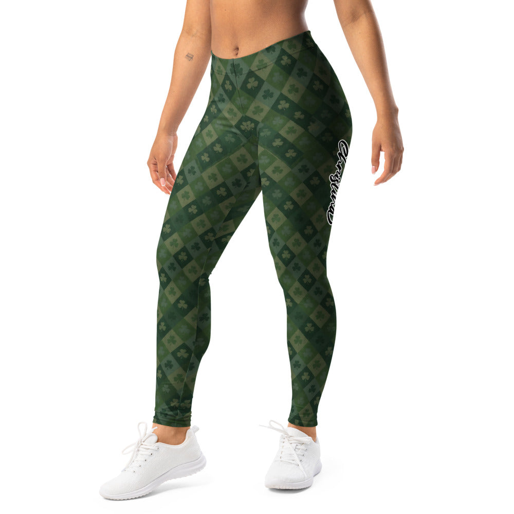 Personalisierte Damen Sportleggings Kleeblatt Karomuster Grün St. Patrick's Day Fitness Yoga Leggings V112