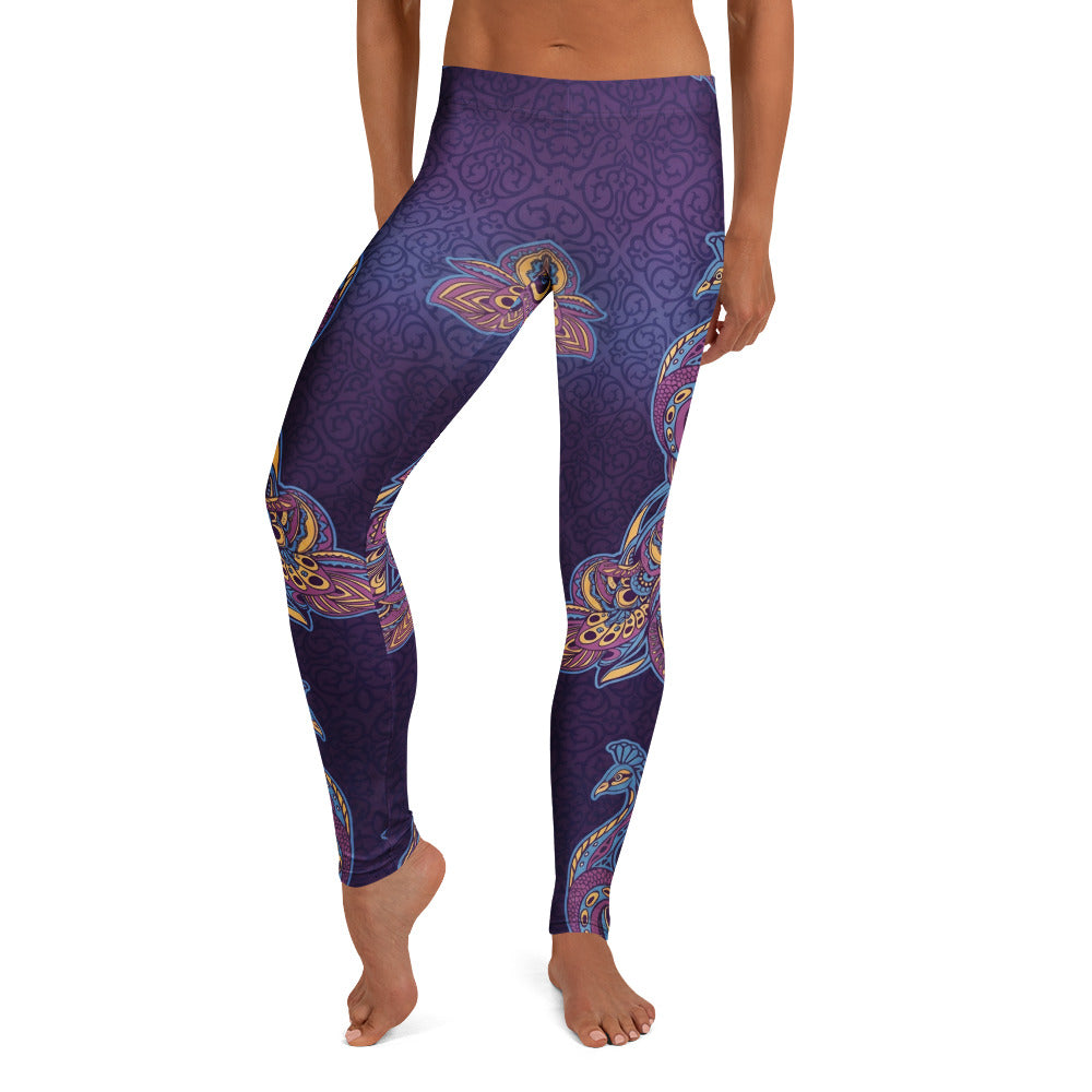 Personalisierte Damen Sportleggings Pfau Motiv Ornament Muster Lila Blau Yoga Fitness Leggings V534